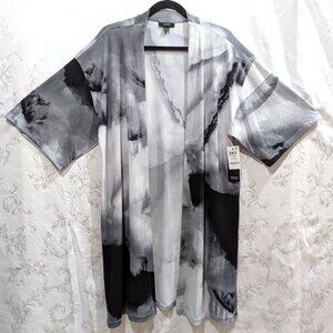 Long Open Front Marble Kimono Cardigan L Flowy Short Sleeve Boho Artsy Lagenlook